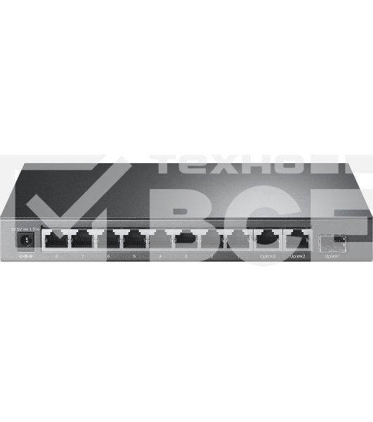 Настольный коммутатор TP-Link TL-SL1311P, 8 портов 10/100 Мбит/с с поддержкой PoE+, 2 гигабитных порта без поддержки PoE, 1 порт SFP, 802.3af/at, бюджет PoE — 65 Вт, стальной корпус