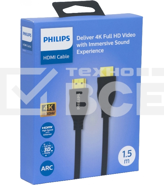 Кабель аудио-видео Philips 4K 30 Гц Full HD HDMI (m)/HDMI (m) 1.5м. позолоч.конт. черный