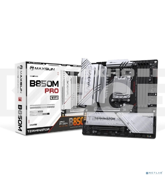 Материнская плата MAXSUN MS-Terminator B850M PRO WIFI (Socket AM5, mATX, 4*DDR5(192Gb), DP/HDMI, 2*SATA3, 3*M.2, 1*PCIEx16/1*PCIEx4, 1* Type-C, 4*USB 2.0, 4*USB 3.2, LAN 1*2.5G, SPDIF, WiFi 6E, RTL)