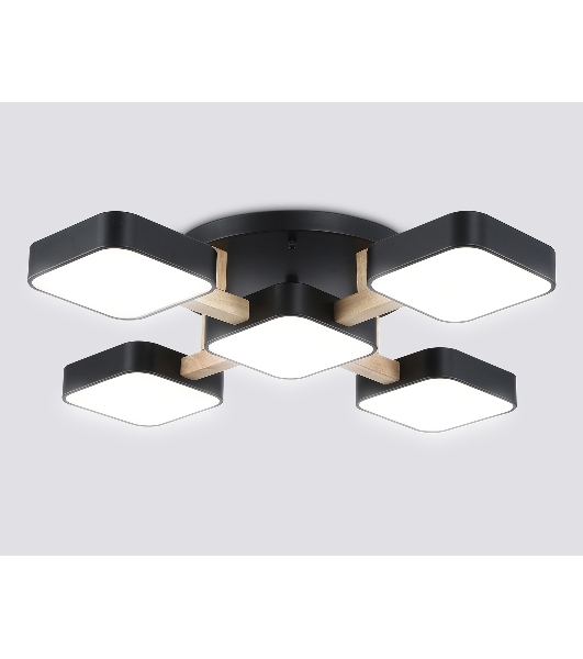 Светильник Ambrella light FL4883/5 BK/WD черный/дерево 90W 3000-6000K 675*675*110 (без ПДУ)