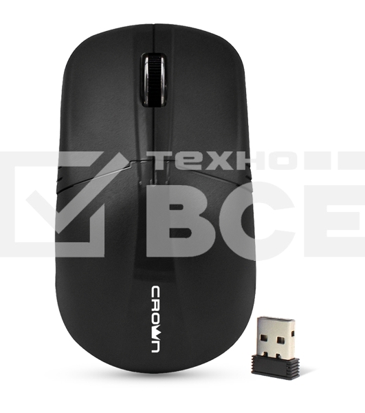 Мышь беспроводная Crown CMM-932W черный, 1000 dpi, радиоканал, USB, кнопки - 3
