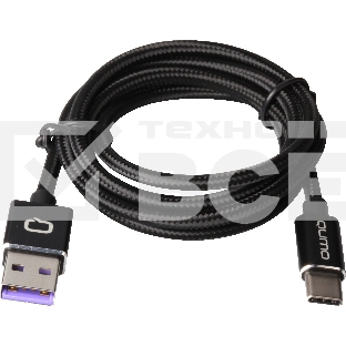 Кабель Qumo Type-С кабель, 1м, USB 2.0, 5В, 5А, 25Вт, тканевая оплетка, стальной коннектор, черный