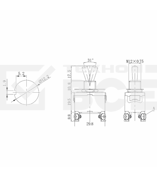 Тумблер 250V 15А (4c) ON-OFF двухполюсныйRexant