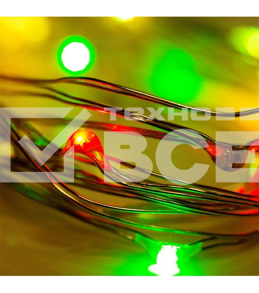 Гирлянда «Роса» 2 м, 20 LED, цвет свечения мультиколор, тонкий батарейный блок NEON-NIGHT