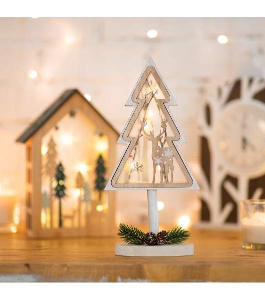 Деревянная фигурка с подсветкой 'Елка на подставке' 14,5х5х30 см