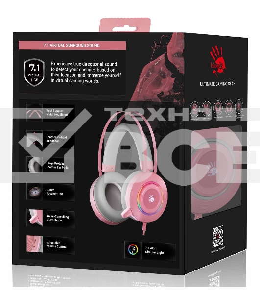 Наушники с микрофоном A4 Bloody G521 розовый 2.3м мониторные USB оголовье (G521 (PINK))