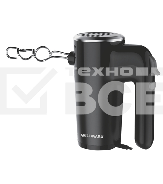 Миксер Willmark WHM-7003 (500Вт, 6 скоростей, насадки для взбивания/для теста, чёрный)