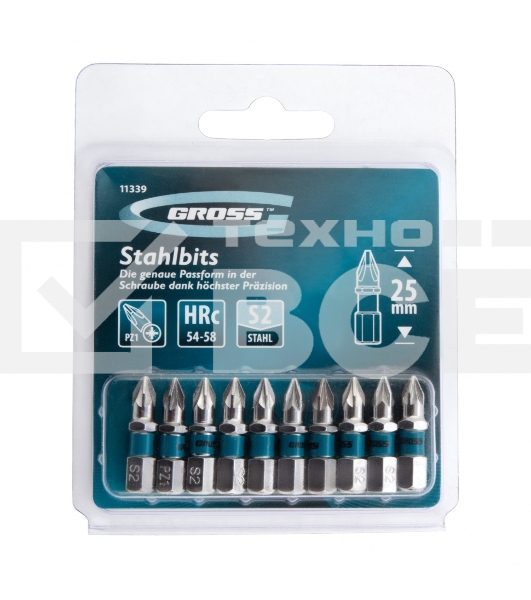 Набор бит GROSS РZ1x25, сталь S2, 10шт 11339