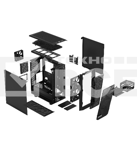 Компьютерный корпус Fractal Design MESHIFY 2 COMPACT BLACK - DARK TG/ATX, TG/2x140мм & 1x120мм fans inc./FD-C-MES2C-02