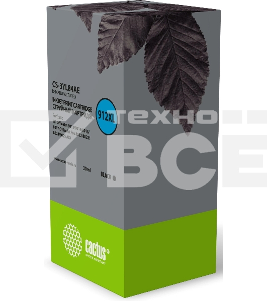 Картридж струйный Cactus CS-3YL84AE 912XL (есть ограничения по прошивке) черный (30 мл) для HP OfficeJet 8012/8014/8015/8017;OfficeJet Pro 8022/8023/8024/8025 AIO