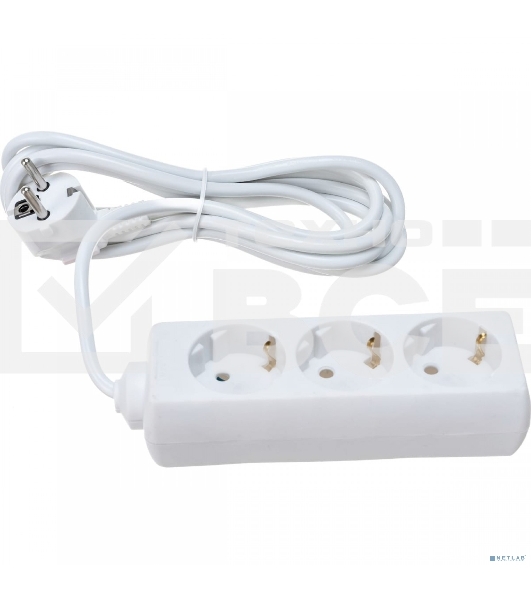 Удлинитель ExeGate ECE-3-3W (EX285806RUS), белый, 3 м, Евровилка с заземлением, 3 евророзетки с заземлением, 2200 Вт