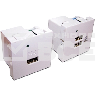 Модуль USB-зарядки, 2 порта, без шторки, 2.1A/5V, 45x45, белый