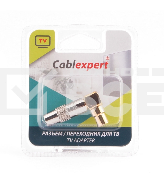 Разъем Cablexpert TVPL-07, TV (папа) позолоченный, латунь OD8.5, 90 градусов, блистер