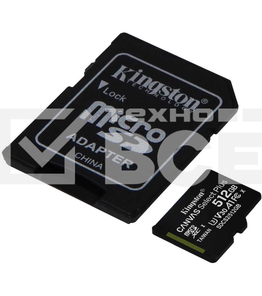 Флеш карта microSDHC 512GB microSDXC Class10 Kingston <SDCS2/512GB> UHS-I Canvas Select up to 100MB/s с адапт.
