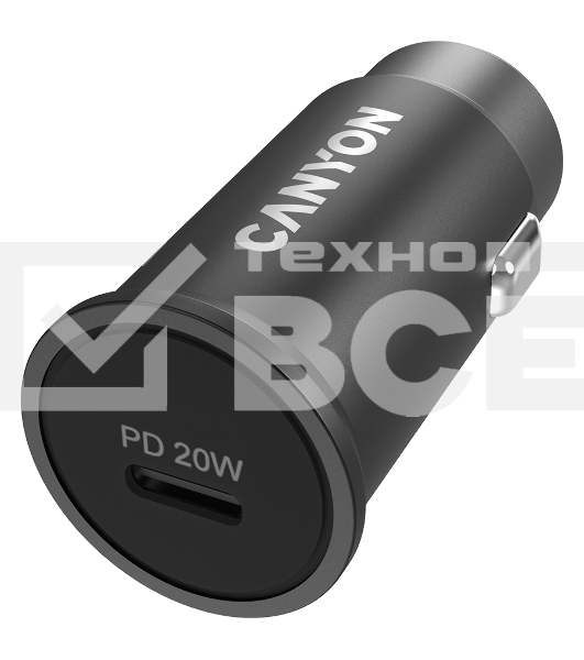 Автомобильный адаптер Canyon, PD 20W Pocket size car charger, input: DC12V-24V, output: PD20W, support iPhone12 PD fast charging, Compliant with CE RoHs , Size: 50.6*23.4*23.4, 18g, Black