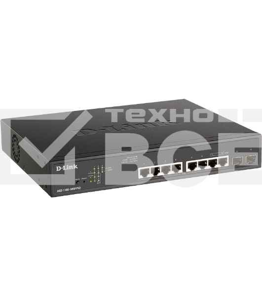 Коммутатор D-Link DGS-1100-10MPPV2/A3A, L2 Smart Switch with 8 10/100/1000Base-T ports and 2 1000Base-X SFP ports (6 PoE ports 802.3af/802.3at (30 W), 2 ports 802.3af/802.3at/802.3bt (90W), PoE Budget 242 W).8K