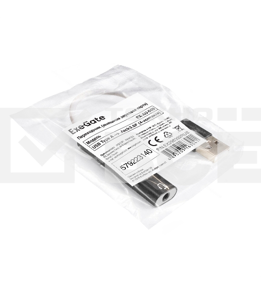 Кабель-адаптер для подключения телефонной гарнитуры к порту USB ExeGate <EX-AU-04B> (внешняя звуковая карта USB, 1x Jack3.5 F (4-контакта), кнопки: volume +, volume -, play/pause/next/previous,  Windows/Linux/MAC OS)