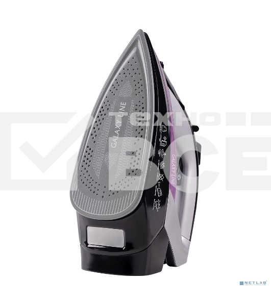 Утюг Galaxy Line GL 6128, фиолетовый с черным, паровой, 2200 Вт, постоянный пар 30 г/мин, паровой удар 140 г/мин, функции: самоочистка, антикапля, антинакипь, функция увлажнения, вертикальное отпаривание, защита от перегрева,  индикатор нагрева, керамичес