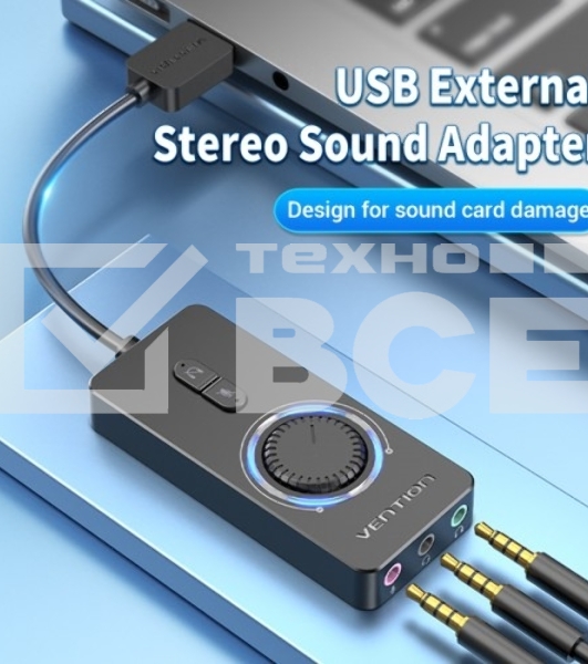 Внешняя звуковая карта Vention USB c регулятором громкости Черная