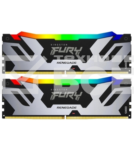 Оперативная память Kingston Fury Renegade, DDR5, 32GB (2x16GB), 6800MHz, CL36, с радиатором, RGB, серебристый