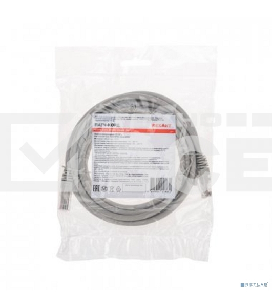 Патч-корд U/UTP Rexant категория 6, RJ45-RJ45, неэкранированный, 26AWG, LSZH, серый, 3 м