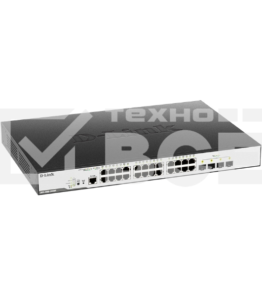 Коммутатор D-Link Switch DGS-3000-28XMP/B1A Управляемый коммутатор 2 уровня с 24 портами 10/100/1000Base-T и 4 портами 10GBase-X SFP+ (24 порта с подд