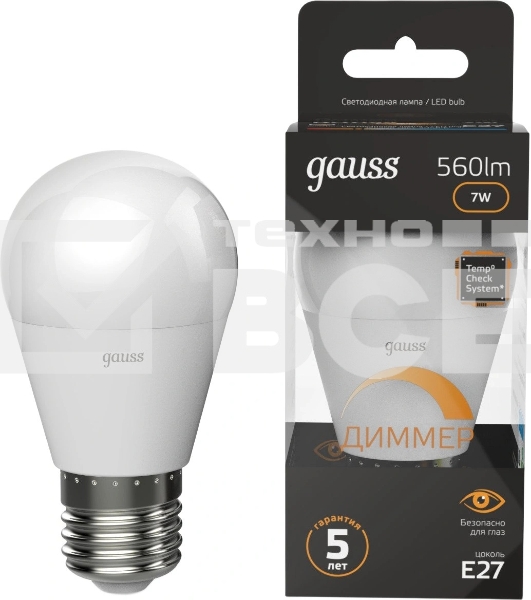 Лампа светодиодная LED Gauss Globe-dim E27 7Вт 3000К диммируемая