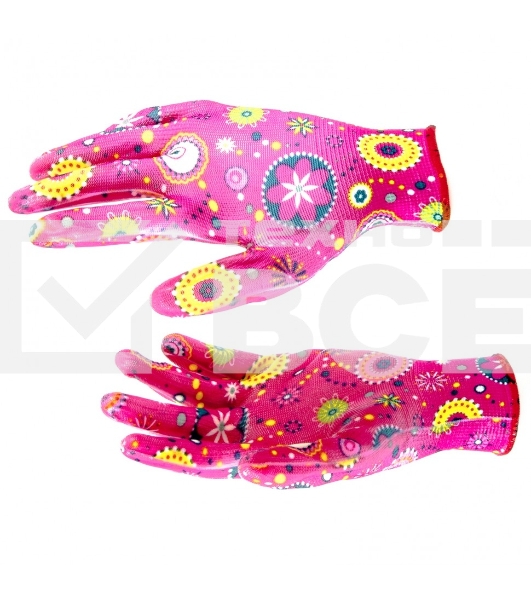 Перчатки садовые из полиэстера с нитрильным обливом, красные, M Palisad