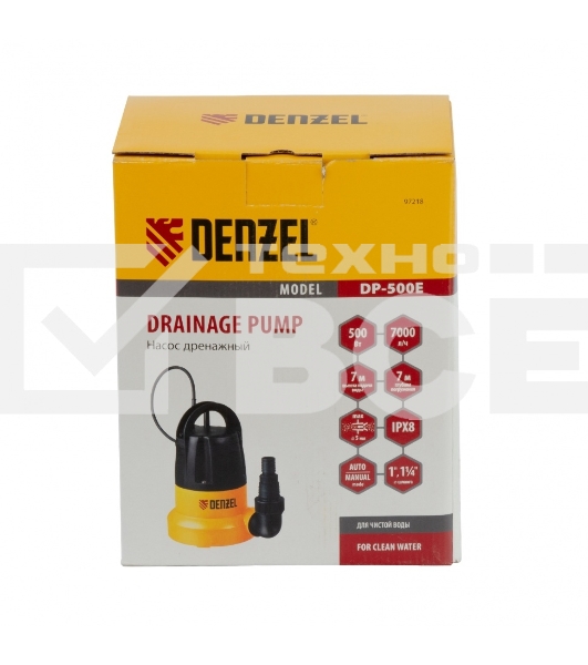 Дренажный насос DP500E, 500 Вт, подъем 7 м, 7000 л/ч Denzel