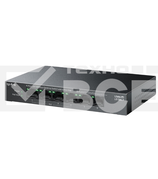 Настольный коммутатор TP-Link LS106LP с 6 портами 10/100 Мбит/с (4 порта PoE)