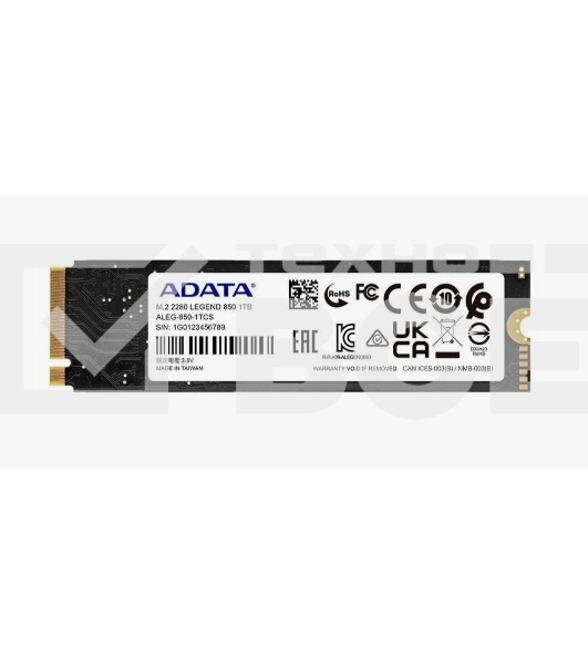 Накопитель SSD ADATA LEGEND 850, 1Tb, PCIe 4.0 x4, M.2 2280, NVMe, R/W 5000/4500, с радиатором