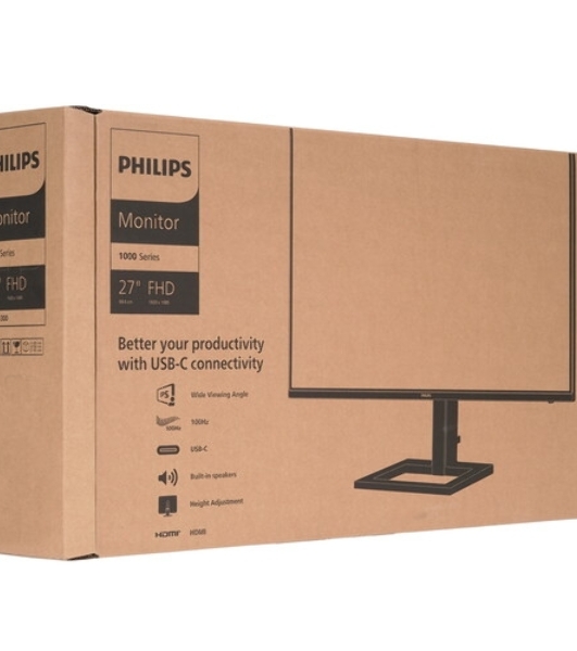 Монитор 27' Philips 27E1N1300AE IPS 1920x1080, 100 Гц, 4 мс, 16:9, 250 кд/м2, 2xHDMI, USB-C, 1x3.5 мм, черный
