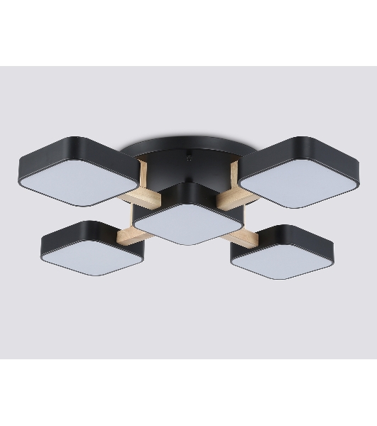 Светильник Ambrella light FL4883/5 BK/WD черный/дерево 90W 3000-6000K 675*675*110 (без ПДУ)