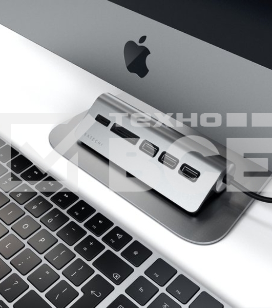 USB-концентратор Satechi Type-C USB Hub & Micro/SD Card Reader. Интерфейс USB-C. 3 порта USB 3.0 , слоты для карты памяти. Цвет серый космос. 