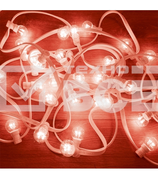 Гирлянда LED Galaxy Bulb String 10м, белый КАУЧУК, 25 ламп*6 LED КРАСНЫЕ, влагостойкая IP65