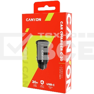 Автомобильный адаптер Canyon, PD 20W Pocket size car charger, input: DC12V-24V, output: PD20W, support iPhone12 PD fast charging, Compliant with CE RoHs , Size: 50.6*23.4*23.4, 18g, Black