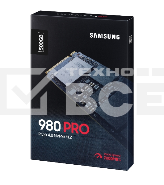 Накопитель SSD Samsung 980 PRO, 500GB, PCIe 4.0 x4, M.2 2280, NVMe, R/W 6900/5000