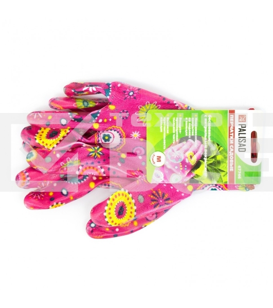 Перчатки садовые из полиэстера с нитрильным обливом, красные, M Palisad