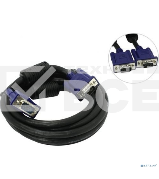 Кабель VGA 3м AOpen 2 фильтра, монитор-SVGA card 15M-15M, ACG341AD-3M