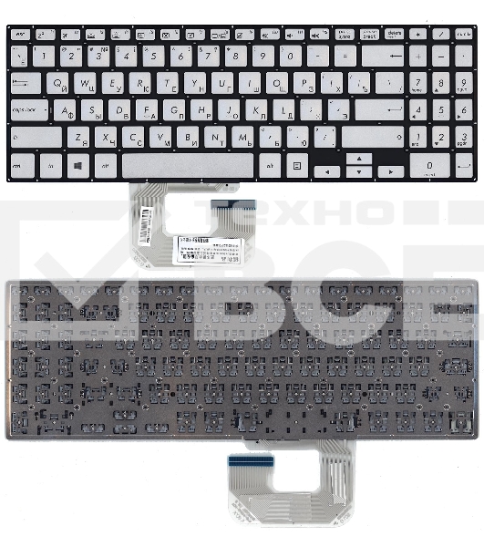 Клавиатура для ноутбука Asus  UX561UA Q505UA серебристая без рамки, с подсветкой