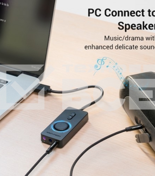 Внешняя звуковая карта Vention USB c регулятором громкости Черная