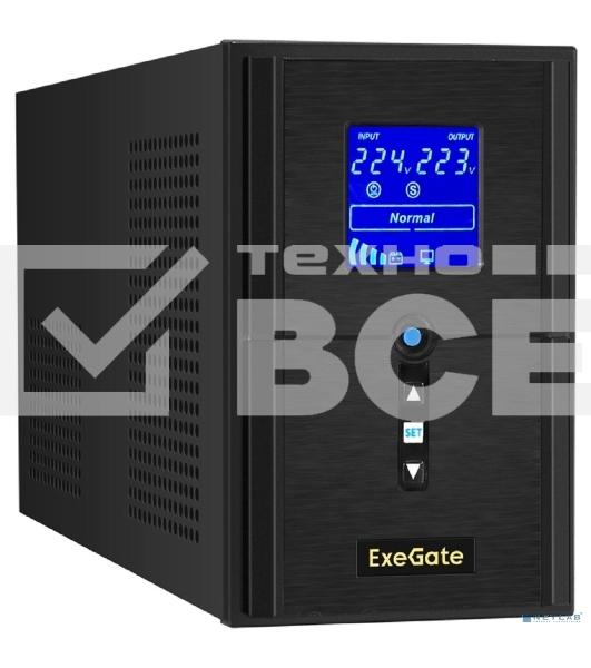 Источник бесперебойного питания ExeGate SineTower SN-1500.LCD.AVR.2SH.1C13.USB 1500VA/1200W, чистая синусоида, LCD дисплей, AVR, 2*Schuko+1*C13, USB, линейно-интерактивный, черный