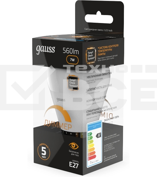 Лампа светодиодная LED Gauss Globe-dim E27 7Вт 3000К диммируемая