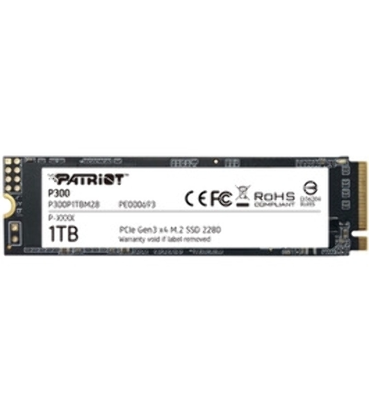 Накопитель SSD Patriot P300, 1000Gb, PCIe 3.0 x4, M.2 2280, NVMe, R/W 2100/1650