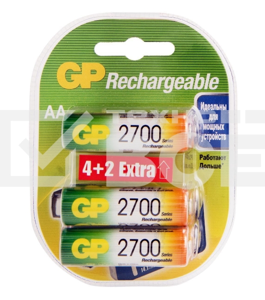Аккумулятор GP Rechargeable 2700AAHC4/2 AA NiMH 2700mAh (6шт) блистер