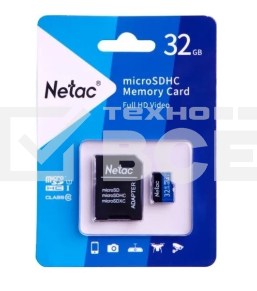 Флеш карта microSDHC 32GB Netac P500 <NT02P500STN-032G-R> (с SD адаптером) 80MB/s