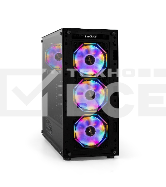 Компьютерный корпус Miditower ExeGate i3 BASE-EVO800 (ATX, БП EVO800RGB с вент. 12 см, с окном, 1*USB+1*USB3.0, аудио, 4 вент. 12см с RGB подсветкой)