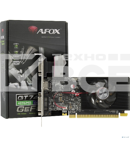 Видеокарта AFOX GeForce GT 740 Low Profile 4Gb (AF740-4096D3L3) 128Bit DVI HDMI VGA, Single fan