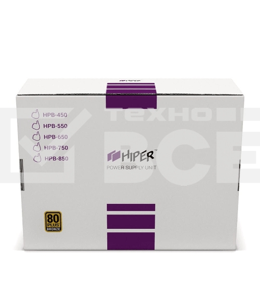 Блок питания Hiper HPB-650 Box, 650Вт, 80 PLUS Bronze, 120мм, черный