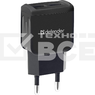 Сетевой адаптер Defender 2xUSB, 5V/2.1А, черный, пакет (EPA-13)